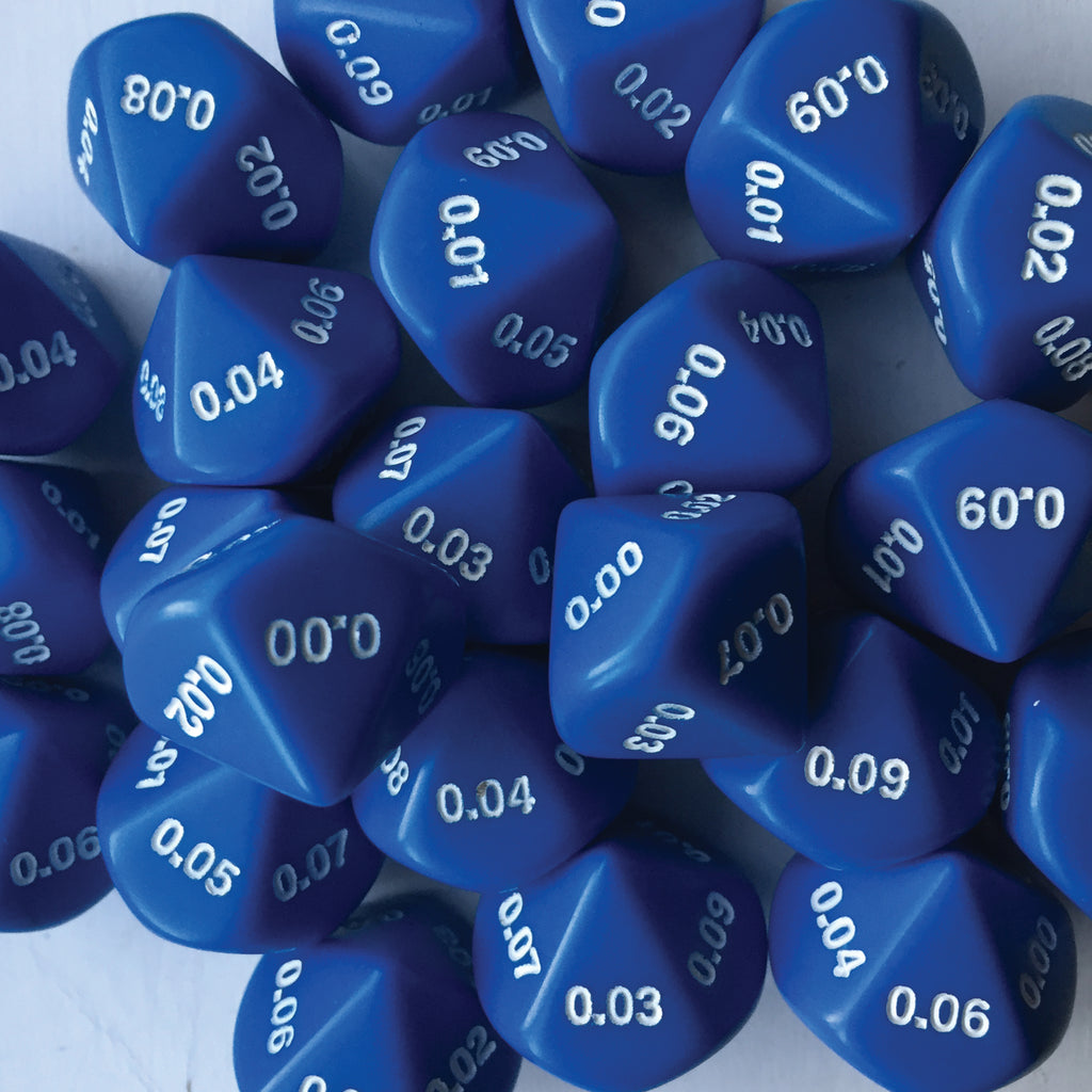 Decahedral hundredths dice (0.00-0.09)